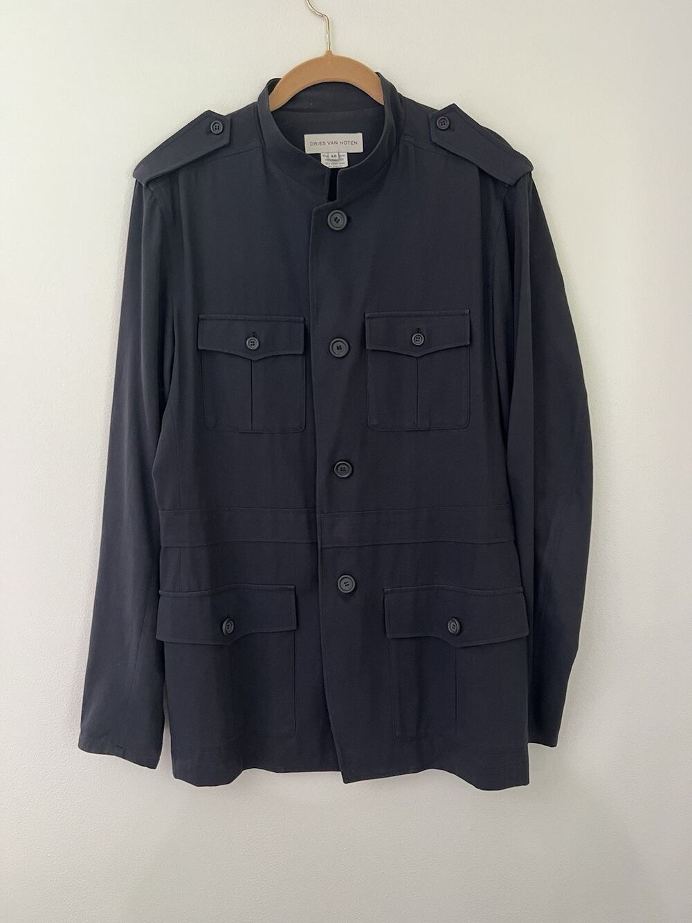 VTG Dries Van Noten Women lightweight utility shirt jacket overshirt 48 military